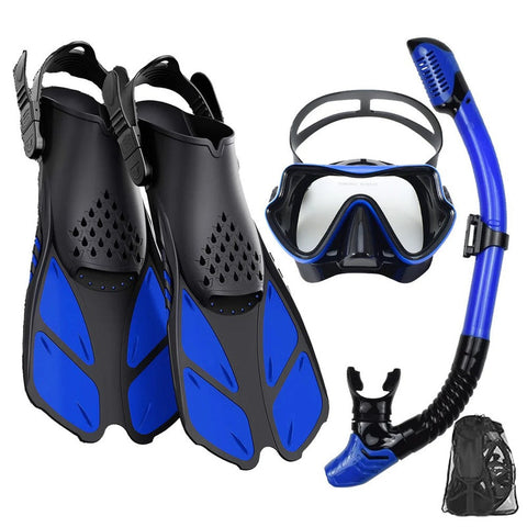 Premium 3-Piece Snorkelling Set with Fins & Mask - Dark Blue