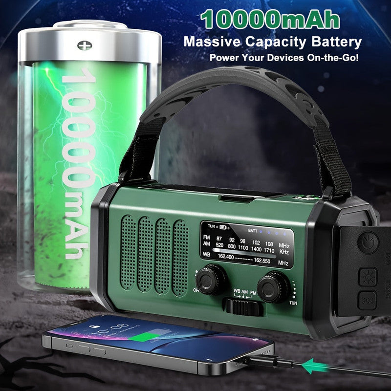 Premium Green 10000mAh Solar Emergency Radio with Flashlight