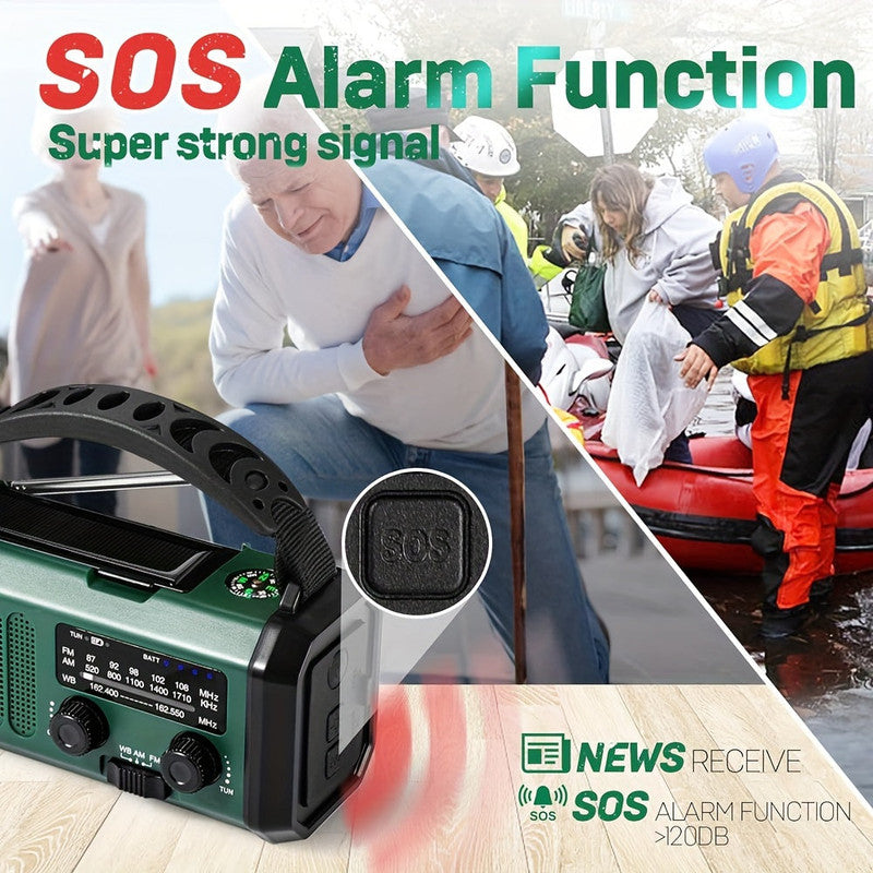 Premium Green 10000mAh Solar Emergency Radio with Flashlight