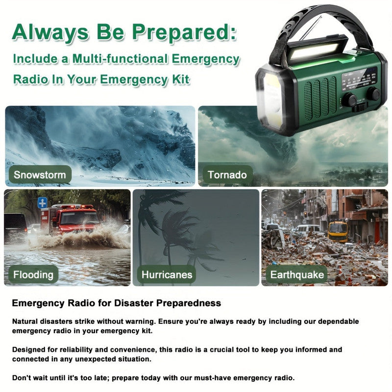 Premium Green 10000mAh Solar Emergency Radio with Flashlight