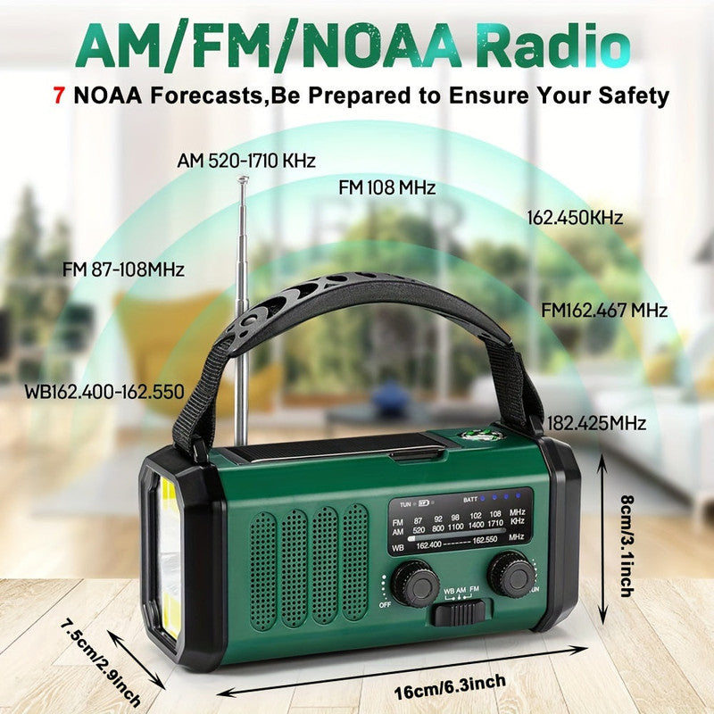 Premium Green 10000mAh Solar Emergency Radio with Flashlight