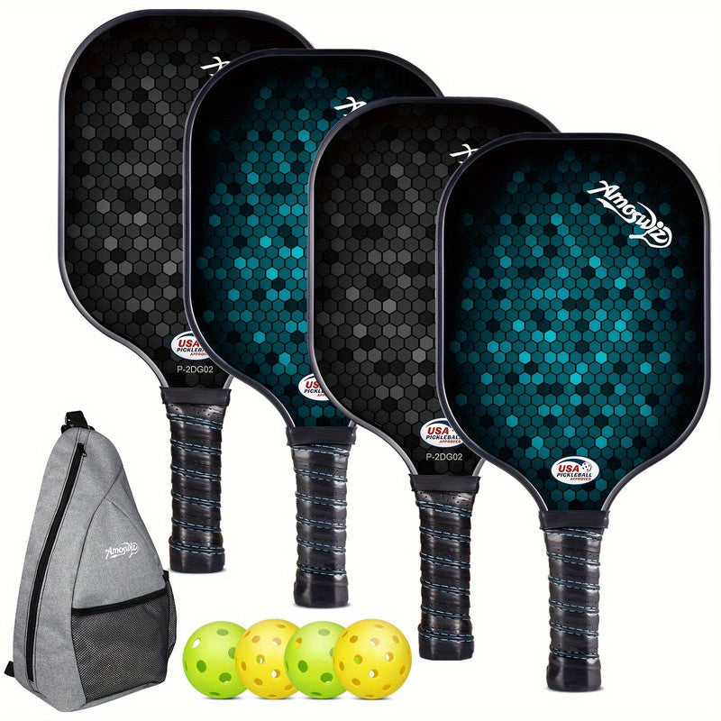 Premium Pickleball Paddle Set with Fibreglass Surface - 4 Pack