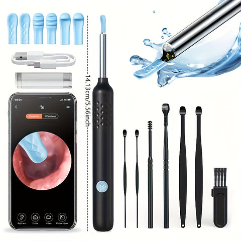 Wireless Ear Camera Cleaner Kit with LED Light 6 Scoops and Silicone Tips