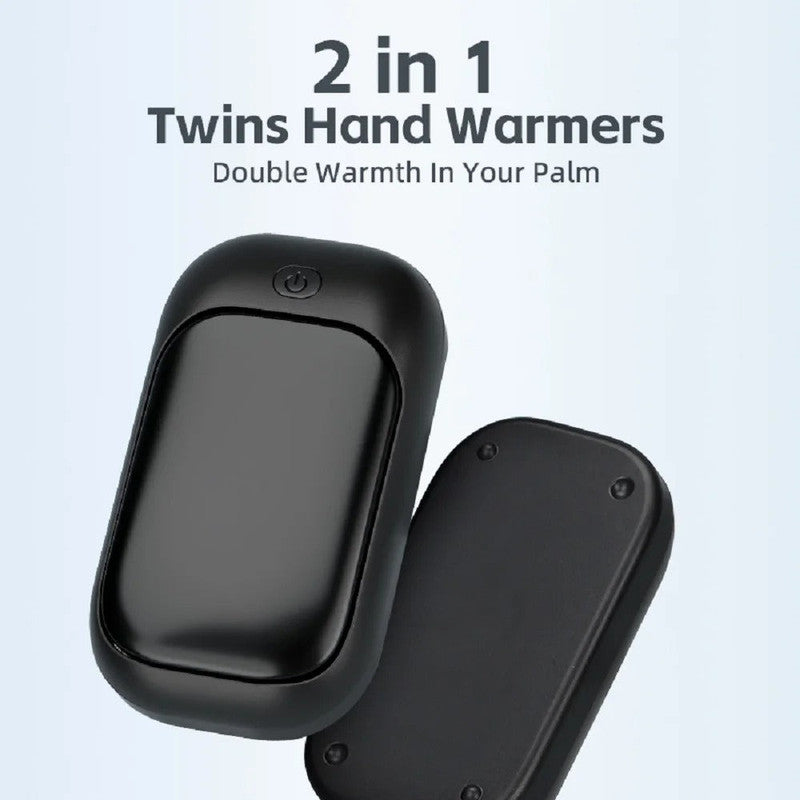 Premium Black 2 in 1 Portable Twin Hand Warmer Rechargeable Heater