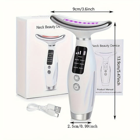 White 7-in-1 Heated Neck and Face Skincare Massager with USB Rechargeable Design