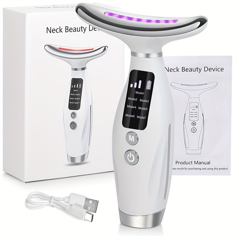 White 7-in-1 Heated Neck and Face Skincare Massager with USB Rechargeable Design