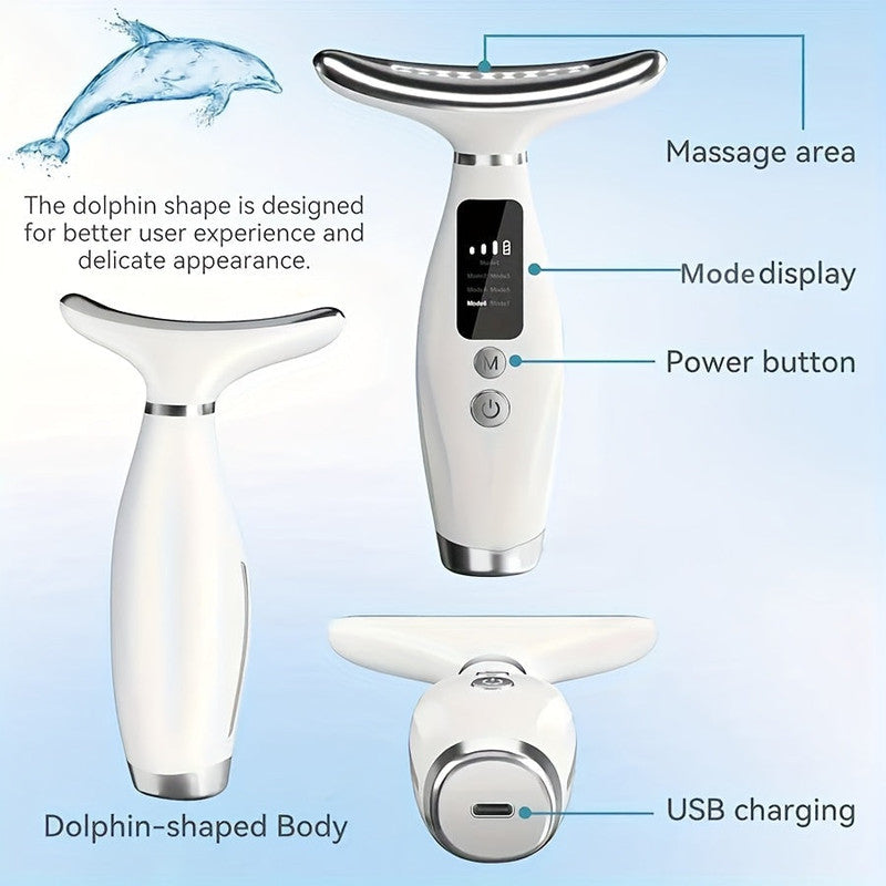 White 7-in-1 Heated Neck and Face Skincare Massager with USB Rechargeable Design
