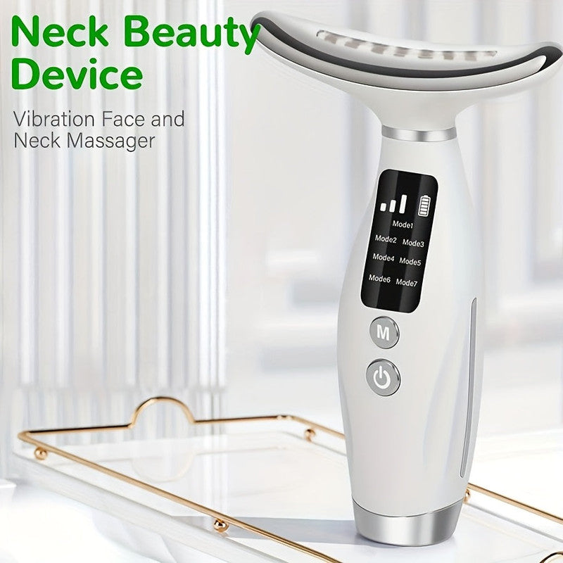 White 7-in-1 Heated Neck and Face Skincare Massager with USB Rechargeable Design
