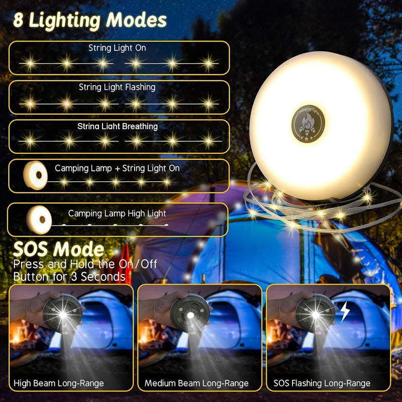 Premium Rechargeable Camping String Lights with 5 Modes