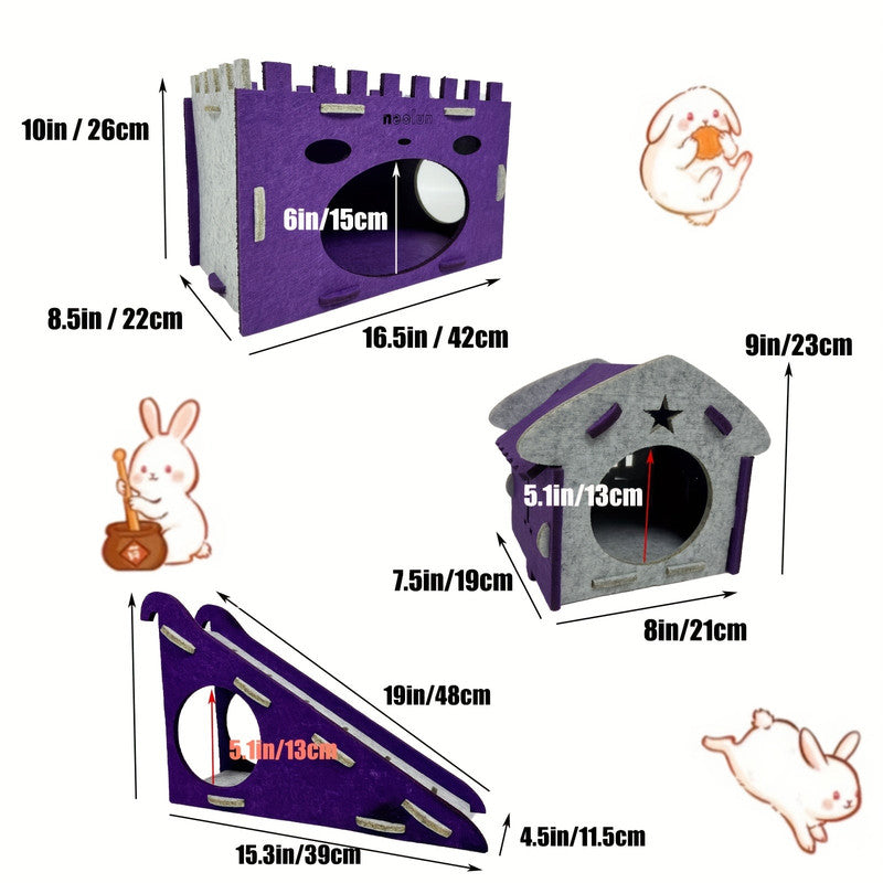 Premium Felt Rabbit Hideaway Bunny Castle Indoor Habitat - Purple