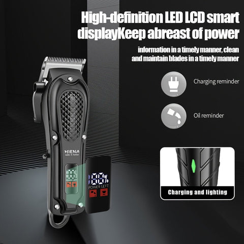 Men's Black Electric Hair Clipper with LCD Display T-Blade and USB Charging