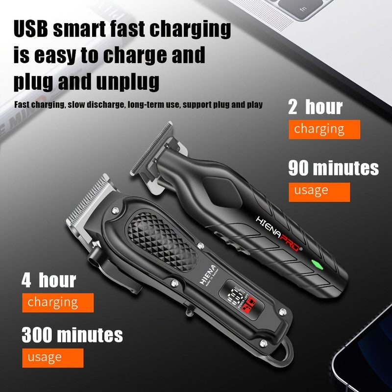 Men's Black Electric Hair Clipper with LCD Display T-Blade and USB Charging