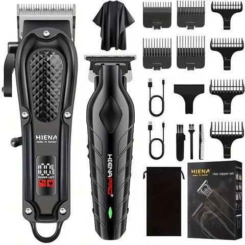 Men's Black Electric Hair Clipper with LCD Display T-Blade and USB Charging