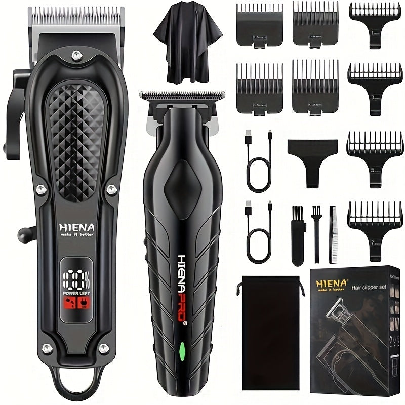 Men's Black Electric Hair Clipper with LCD Display T-Blade and USB Charging