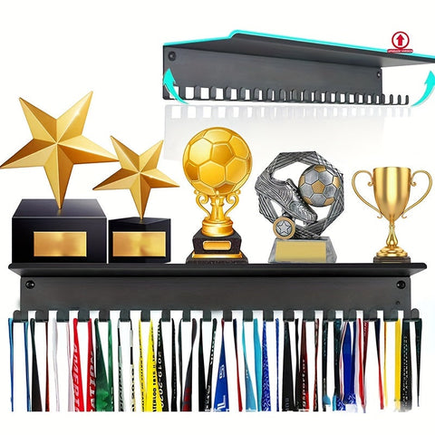 Premium Iron Medal Display Rack Wall Hanger - Black, 40cm