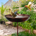 Premium Vintage Metal Bird Bath with Pedestal Stand - Copper
