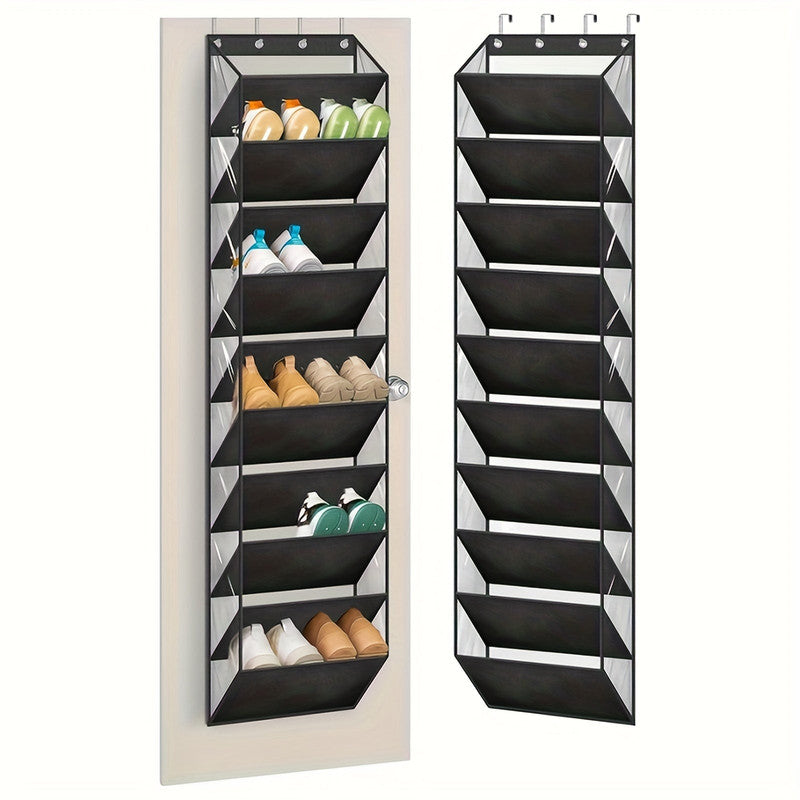 10 Tier Over the Door Foldable Shoe Organiser Black Holds 20 Pairs