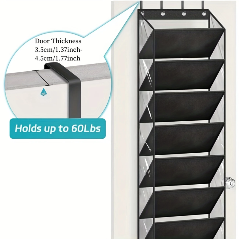 10 Tier Over the Door Foldable Shoe Organiser Black Holds 20 Pairs