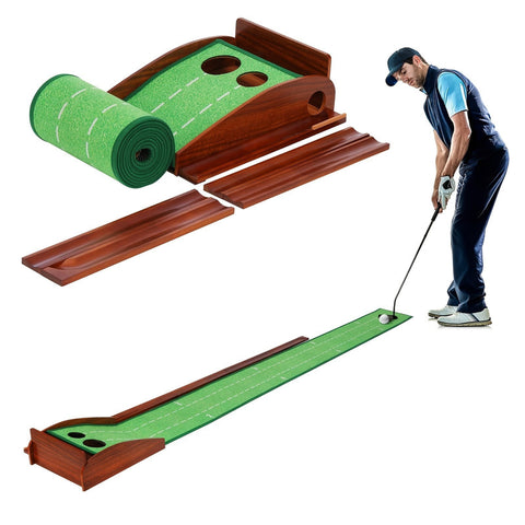 Premium Green Indoor Golf Putting Mat with 2-Hole Training Design