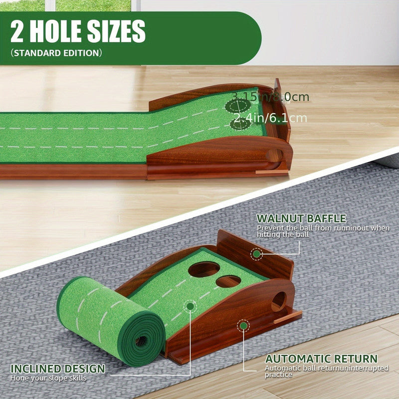 Premium Green Indoor Golf Putting Mat with 2-Hole Training Design