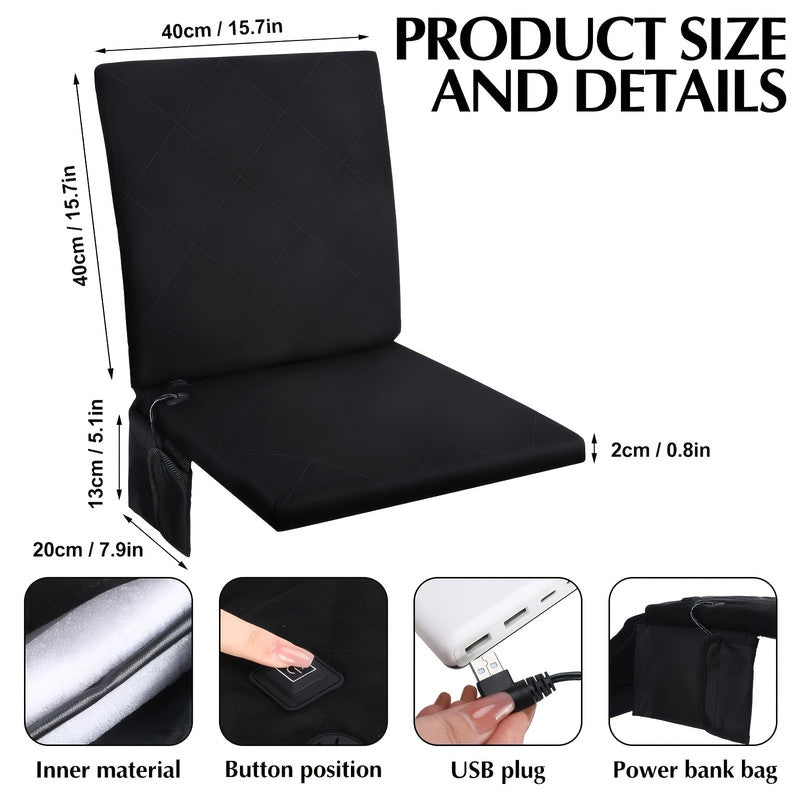Premium Portable Heated Foldable Seat Cushion – Black USB Powered