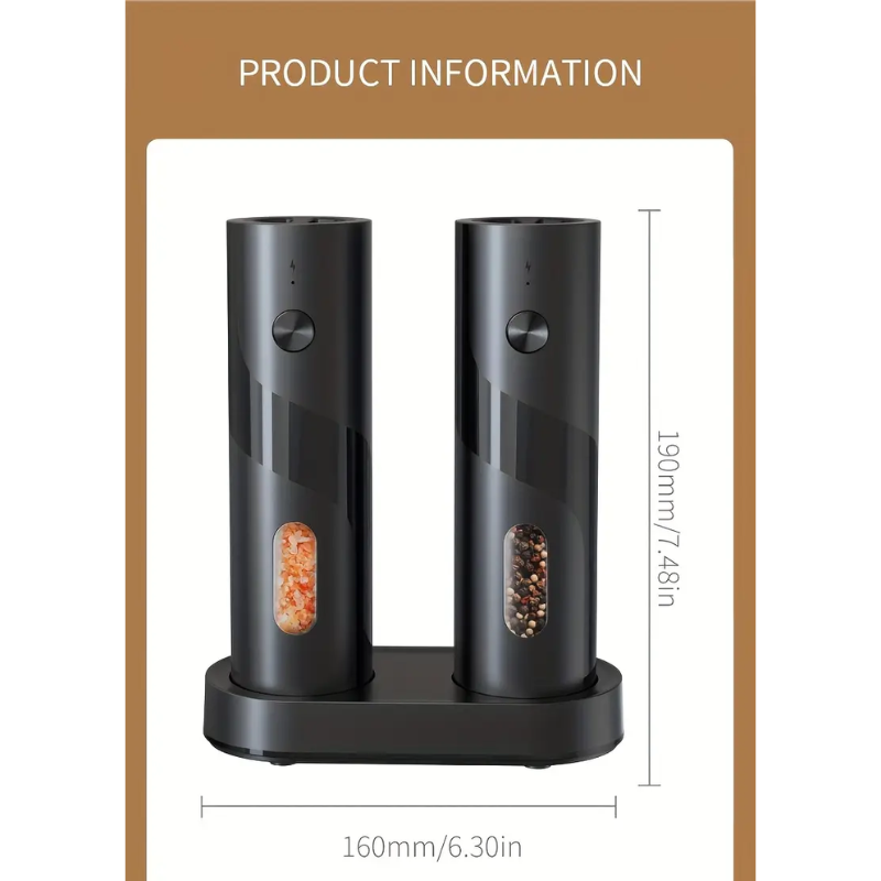 Premium Electric Salt & Pepper Grinder Set – 2 Pieces with Charging Base