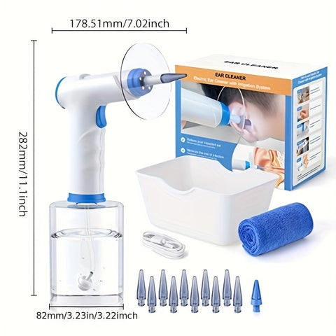 Sky Blue Electric Ear Irrigation System Kit with 10 Nozzles and USB Charging