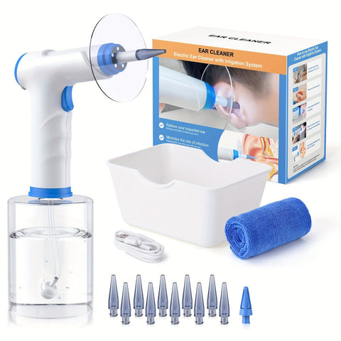 Sky Blue Electric Ear Irrigation System Kit with 10 Nozzles and USB Charging
