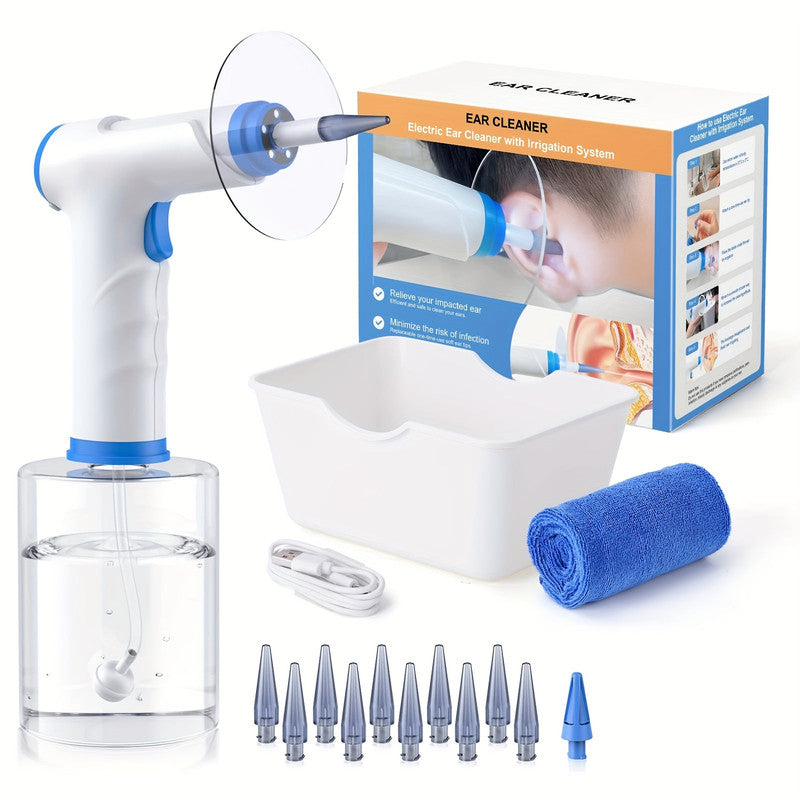 Sky Blue Electric Ear Irrigation System Kit with 10 Nozzles and USB Charging