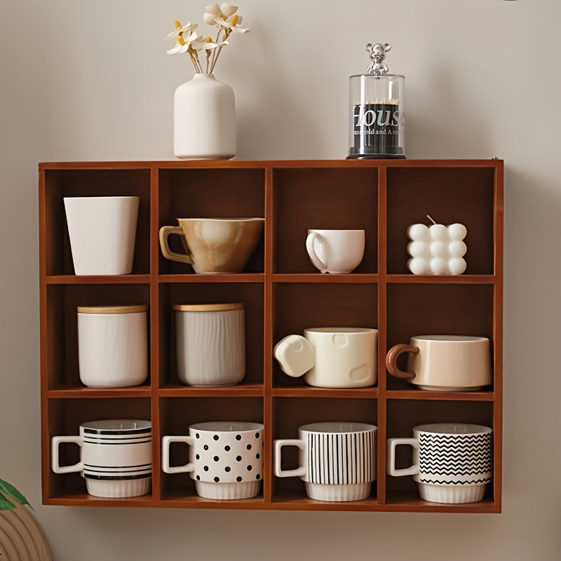 Premium Wood Storage Box & Cup Organiser – Brown 8 Compartment Holder