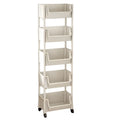 5 Tier Mobile Bookshelf Office Cart Light Beige Rolling Storage Organiser