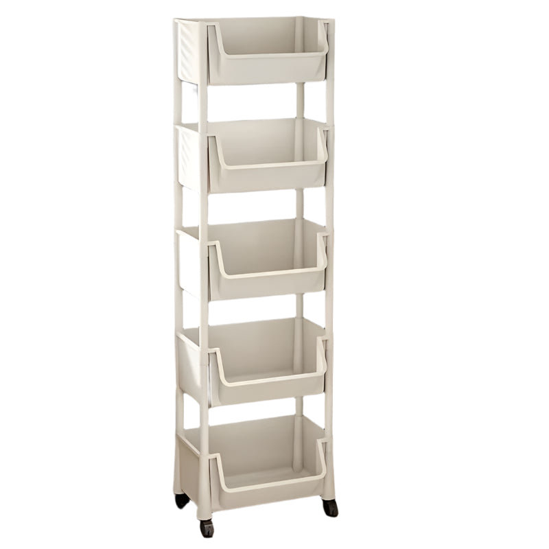 5 Tier Mobile Bookshelf Office Cart Light Beige Rolling Storage Organiser