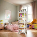 5 Tier Mobile Bookshelf Office Cart Light Beige Rolling Storage Organiser