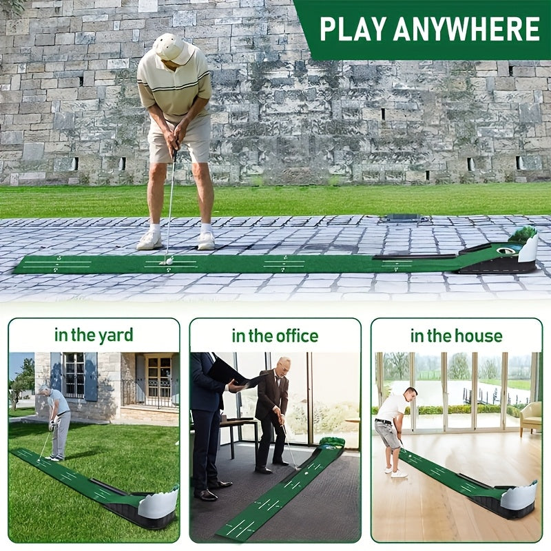 Premium Green Golf Putting Mat with Automatic Ball Return - 275cm