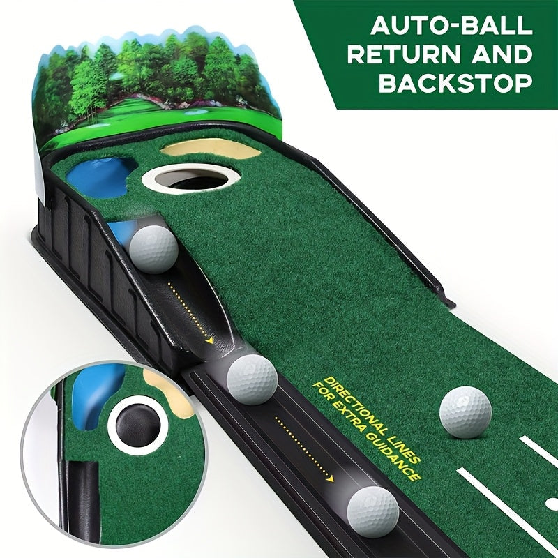 Premium Green Golf Putting Mat with Automatic Ball Return - 275cm