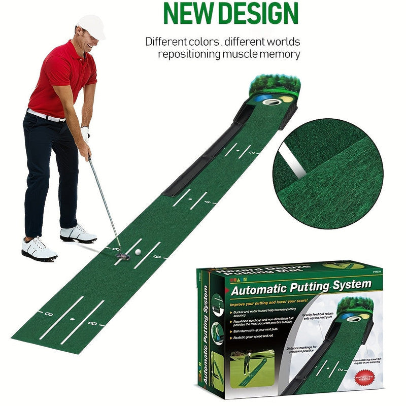 Premium Green Golf Putting Mat with Automatic Ball Return - 275cm