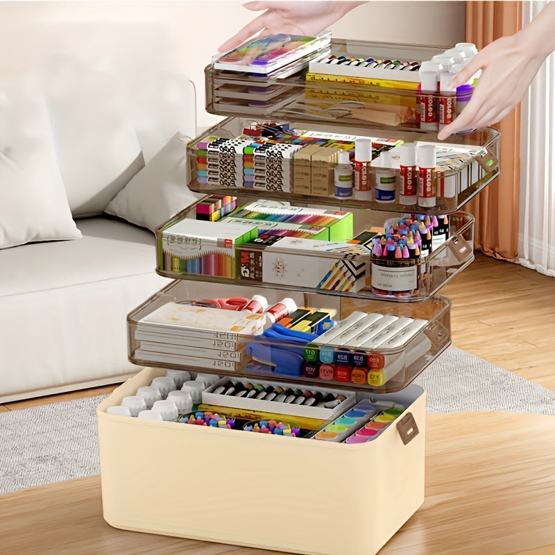 Premium 5-Layer Craft & Sewing Tool Storage Box – Beige with Carry Handle