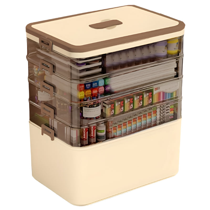 Premium 5-Layer Craft & Sewing Tool Storage Box – Beige with Carry Handle