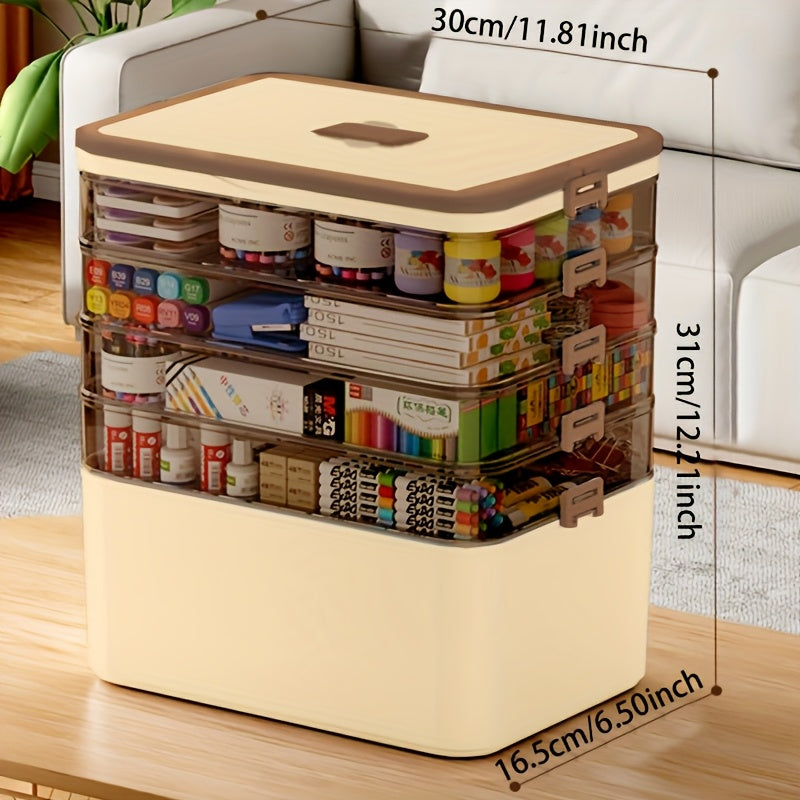Premium 5-Layer Craft & Sewing Tool Storage Box – Beige with Carry Handle