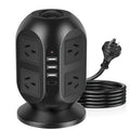 Premium 12-in-1 Tower Power Strip with 8 AC Outlets & USB-C - Black