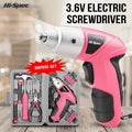 Premium Cordless Electric Screwdriver Tool Set with USB Charging - Pink 3.6V