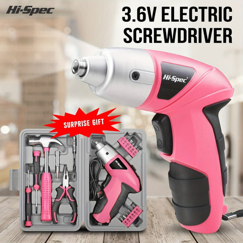 Premium Cordless Electric Screwdriver Tool Set with USB Charging - Pink 3.6V