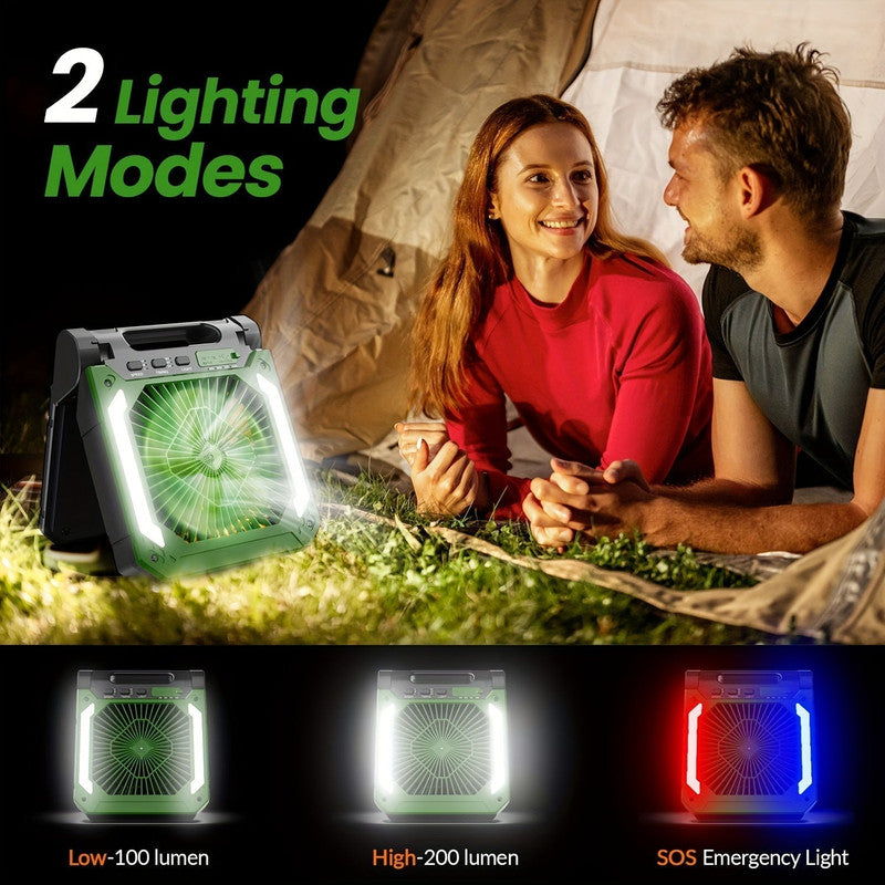 Premium Green 20000mAh Solar Camping Fan with LED Light USB Rechargeable