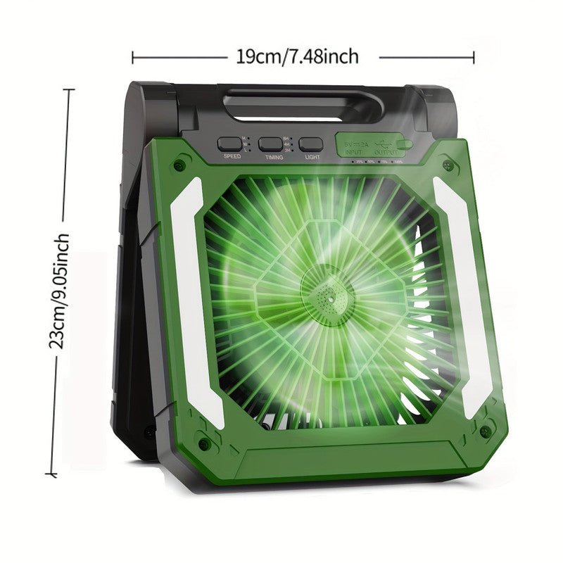 Premium Green 20000mAh Solar Camping Fan with LED Light USB Rechargeable