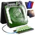 Premium Green 20000mAh Solar Camping Fan with LED Light USB Rechargeable
