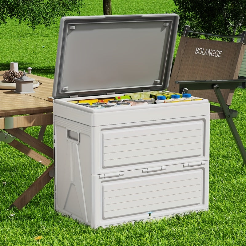 Premium Outdoor Foldable Storage Box – White 42 Gallons with Wheels