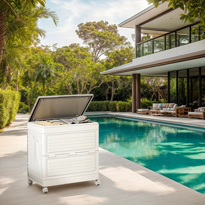 Premium Outdoor Foldable Storage Box – White 42 Gallons with Wheels