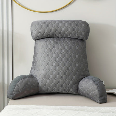 Premium Cool Latex Reading Pillow – Grey Backrest with Armrests & Pockets