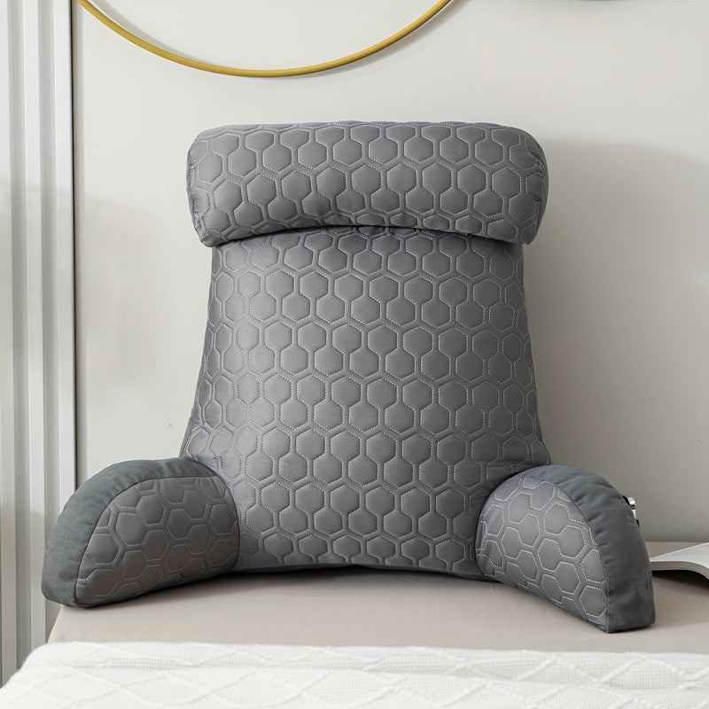 Premium Cool Latex Reading Pillow – Grey Backrest with Armrests & Pockets