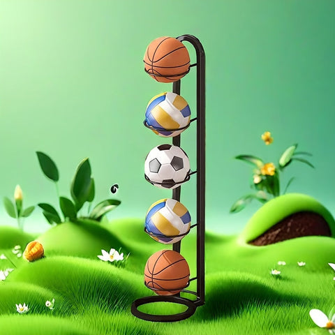 Premium Black 5-Tier Metal Sports Ball Rack Organiser